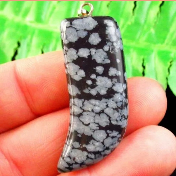New Natural Snowflake Obsidian Horn Pendant - Picture 1 of 1